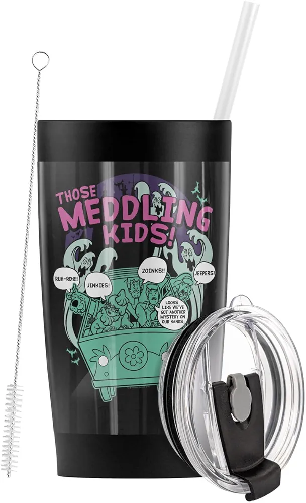 LOGOVISION Scooby-Doo Meddling Since 1969 Stainless Steel Tumbler with Straw and Flip Lid 20 oz Vacuum Insulated & Double Wall with Leakproof Dual Lid | Great for Iced Coffee and Hot Beverages