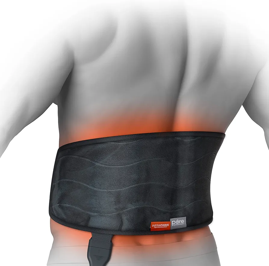 Pure Enrichment PureRelief Pro Far Infrared Universal Heat Wrap - Deep Muscle Relief for Back, Neck, Shoulder, & Knee Pain in Athletes, 4 Heat Settings, Dry/Moist Heat, Lumbar Heating Pad (Iron Gray)