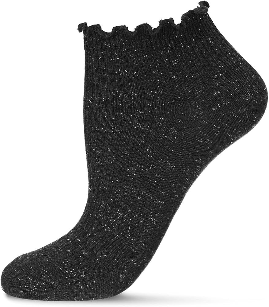 MeMoi Sparkle Rib Scalloped Cuff Low Cut Socks