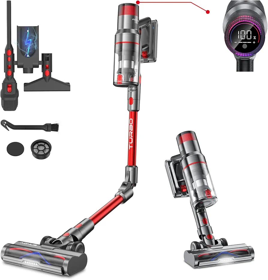 Cordless Vacuum Cleaner A9 Pro, 45Kpa 500W Stick Vacuum Cleaner Powerful with LED Touch Screen, Up to 60 Mins Runtime, Lightweight Foldable Handheld Vacuum for Carpet, Hard Floor, Pet Hair