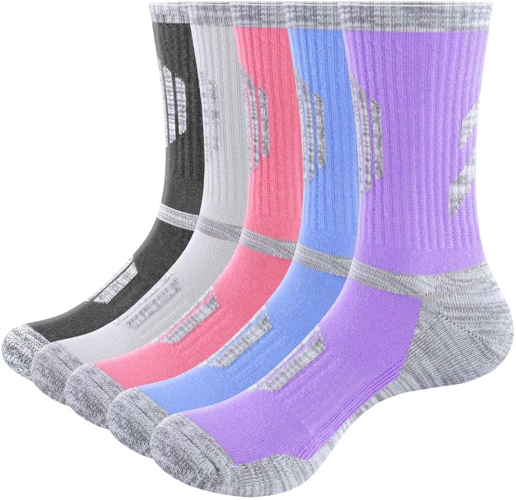 YUEDGE Women's Hiking Socks Moisture Wicking Athletic Socks Padded Work Boot Socks Casual Cotton Socks for Women, 5 Pairs