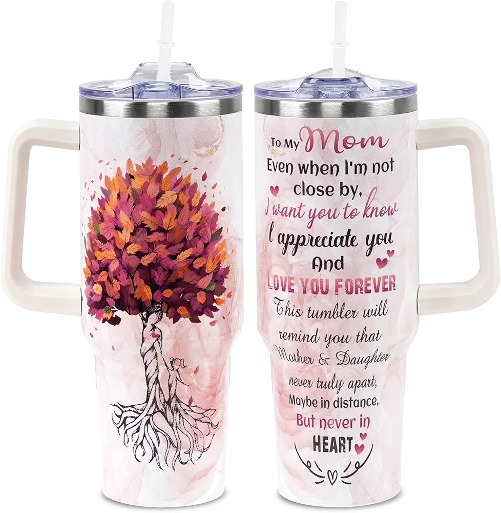 Gifts for Mom from Daughter, Son - Mom Birthday Gifts, Birthday Gifts for Mom Wife - Mothers Day Gifts for Mom, New Mom Gifts for Women - 40 oz Stainless Steel Tumbler with Handle and Straw