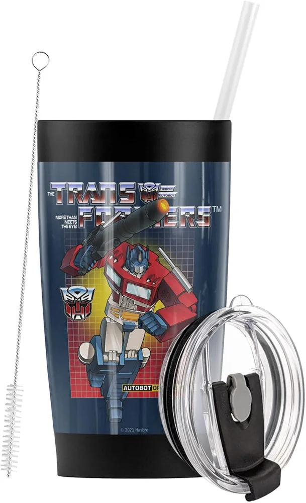 LOGOVISION Transformers Optimus Prime Stainless Steel Tumbler with Straw and Flip Lid 20 oz Vacuum Insulated & Double Wall with Leakproof Dual Lid | Great for Iced Coffee and Hot Beverages