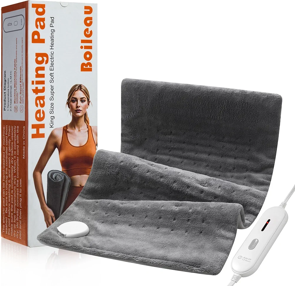 Boileau Heating Pad for Back Pian, FSA HSA Eligible Heating Pads Large, Auto Shut Off, Machine Washable Heat Pad, Electric Heating Pad for Neck and Shoulders and Back, Grey 12" x 24"