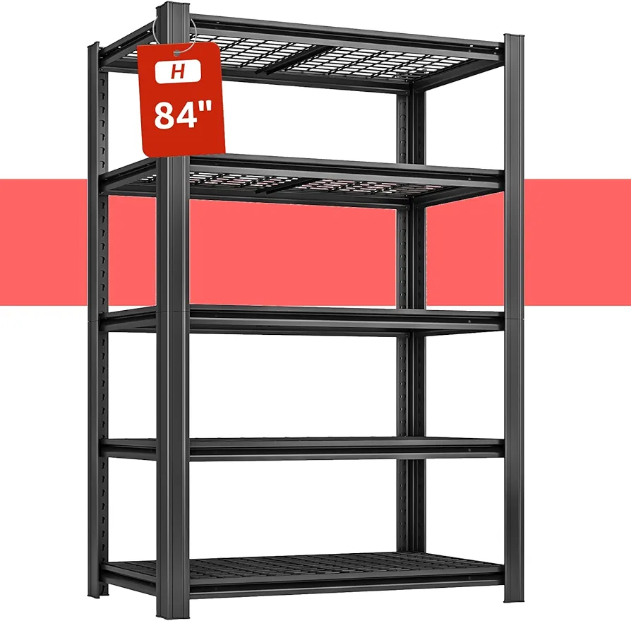 5 Tier Metal Storage Shelves, 84" H x 47.24" W x 23.62" D, 3000LBS Heavy Duty Garage Shelving, Adjustable Shelving Unit for Warehouse, Basement, Kitchen, Store Display, Flower Stand