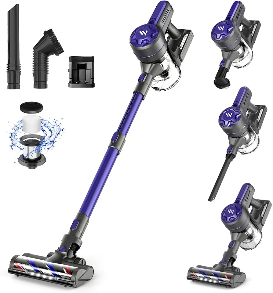 Vacuum Cleaner for Home, Cordless Vacuum Cleaner with 2200mAh Powerful Lithium Batterie, Up to 30 Minutes, Powerful Suction, Rechargeable, 4 in 1 Lightweight Vacuum for Hardwood Floor