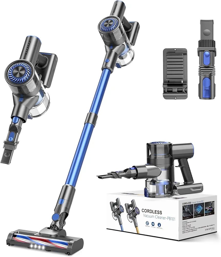 Cordless Vacuum Cleaner with 80000 RPM High-Speed Brushless Motor, 2600mAh Powerful Lithium Batteries, 5 Stages High Efficiency Filtration, Up to 40 Mins Runtime Vacuum for Hardwood