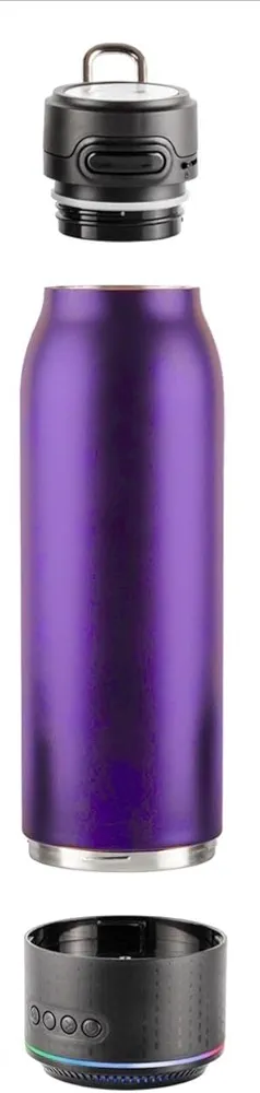 Ultimaxx Vacuum Insulated Premium Water Bottle with Rechargeable Bluetooth Speaker - Steel Double Wall Design + Lights, Convenient drinking spout, Lid Lock, and Carry Handle (700ml/23.6 oz) Purple
