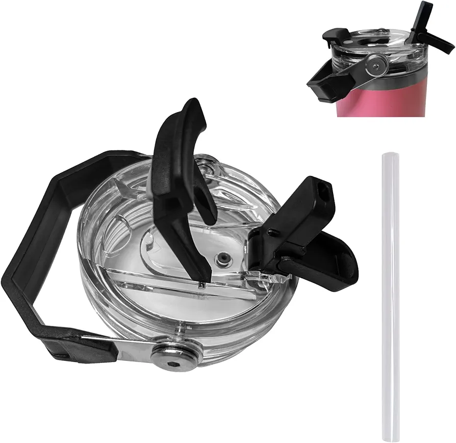 Replacement Lid for Stanley IceFlow 20oz 30oz Spill Proof Tumbler Cover with Handle & 2-in-1 Flip Straw Spout (Clear lid blak)