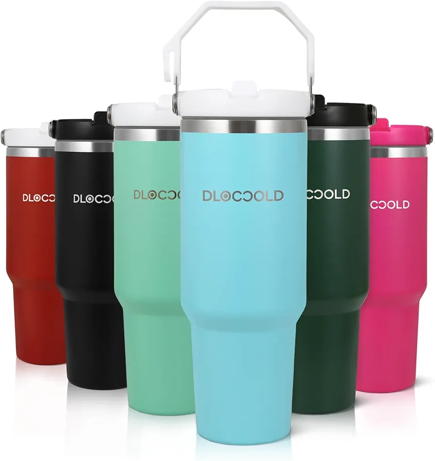 DLOCCOLD 40 oz Tumbler with Flip Straw & Handle,Stainless Steel Leak Proof Tumbler,Double Walled Insulated Water Bottle,Reusable Cup, Portable Travel Mug Fit in Cup holder