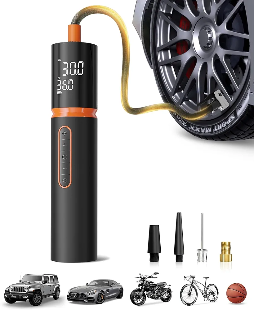 Tire Inflator Portable Air Compressor, Bike Pump, 150PSI Cordless Air Compressor with Tire Pressure Gauge, Tire Pump for Car, Motorcycle, Bicycle, Ball, Best Christmas Festival gift