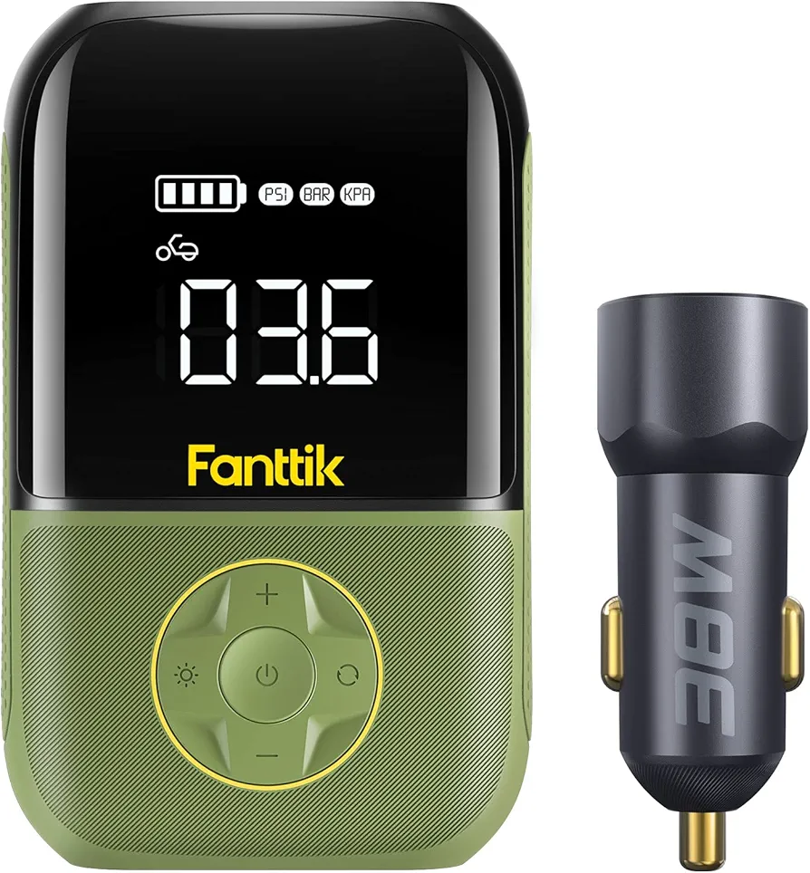 Fanttik X8 Green Portable Tire Inflator & CC38 USB C Car Charger