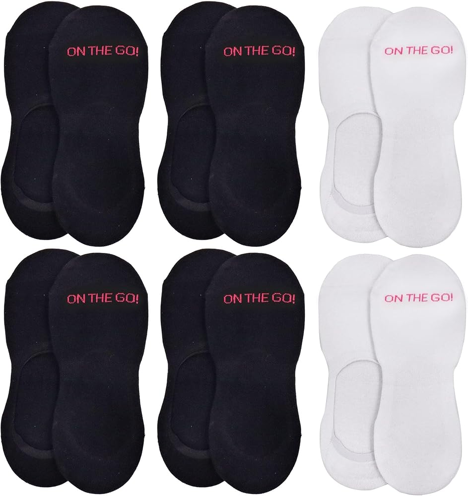 On the Go Women's Athletic Liner Socks - No Slip Grip Cotton Lightweight Moisture Wicking (6 Pair Pack)