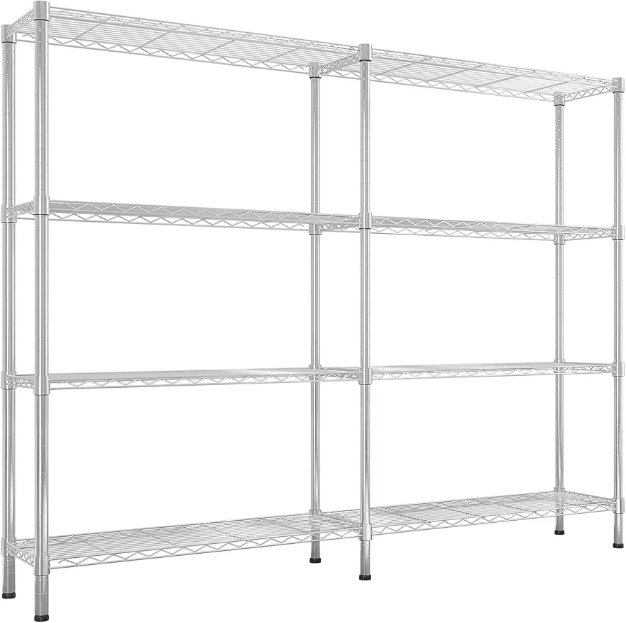 58''W Storage Shelves Load 1200LBS Wire Shelving Unit 4 Tier Metal Shelving for Storage Rack Shelves for Storage Heavy Duty Garage Shelf Pantry Shelves Kitchen Shelving, Chrome