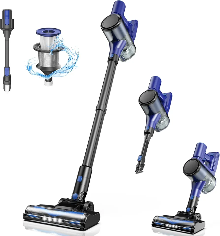 Cordless Vacuum Cleaner, Lightweight Stick Vacuum Cleaner with 45 Min Runtime Detachable Battery, Brushless Motor, 24kPa Powerful Suction Vacuum for Carpet Hard Floor Pet Hair
