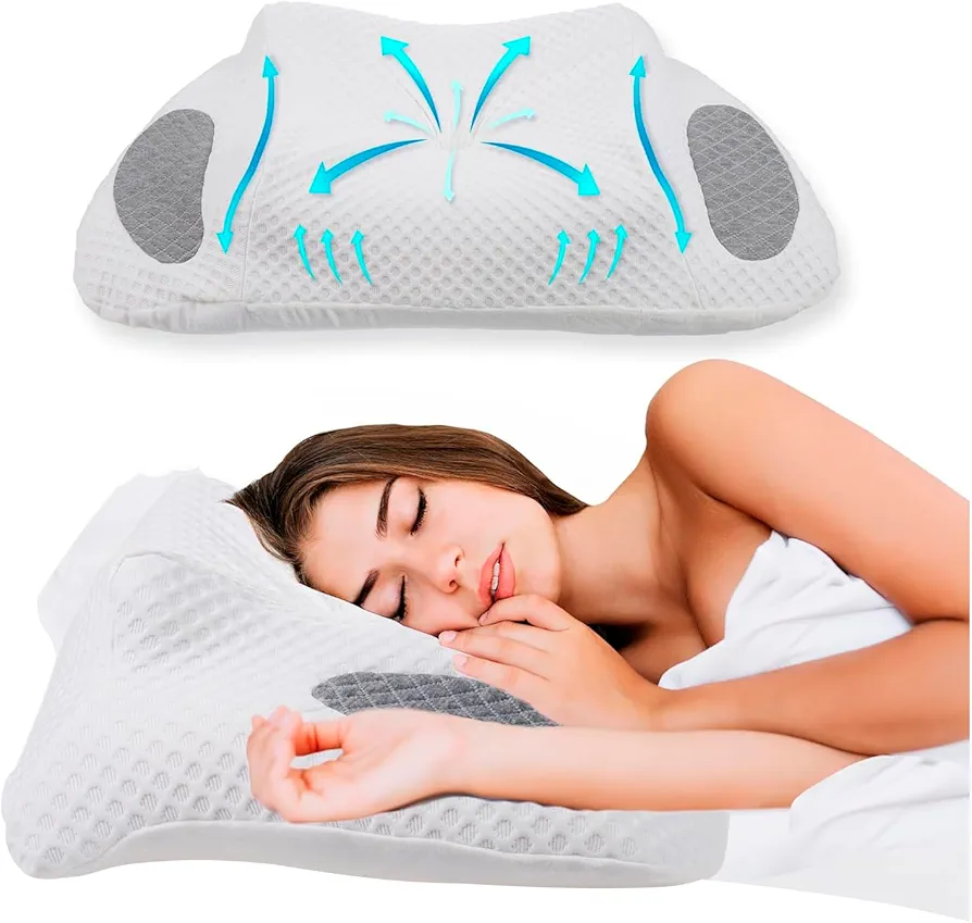 TRANQUILUXE Cervical Pillow for Neck Pain Relief - Adjustable Memory Foam Pillows, Ergonomic Support for Neck and Shoulder Travel Cervical Pillow