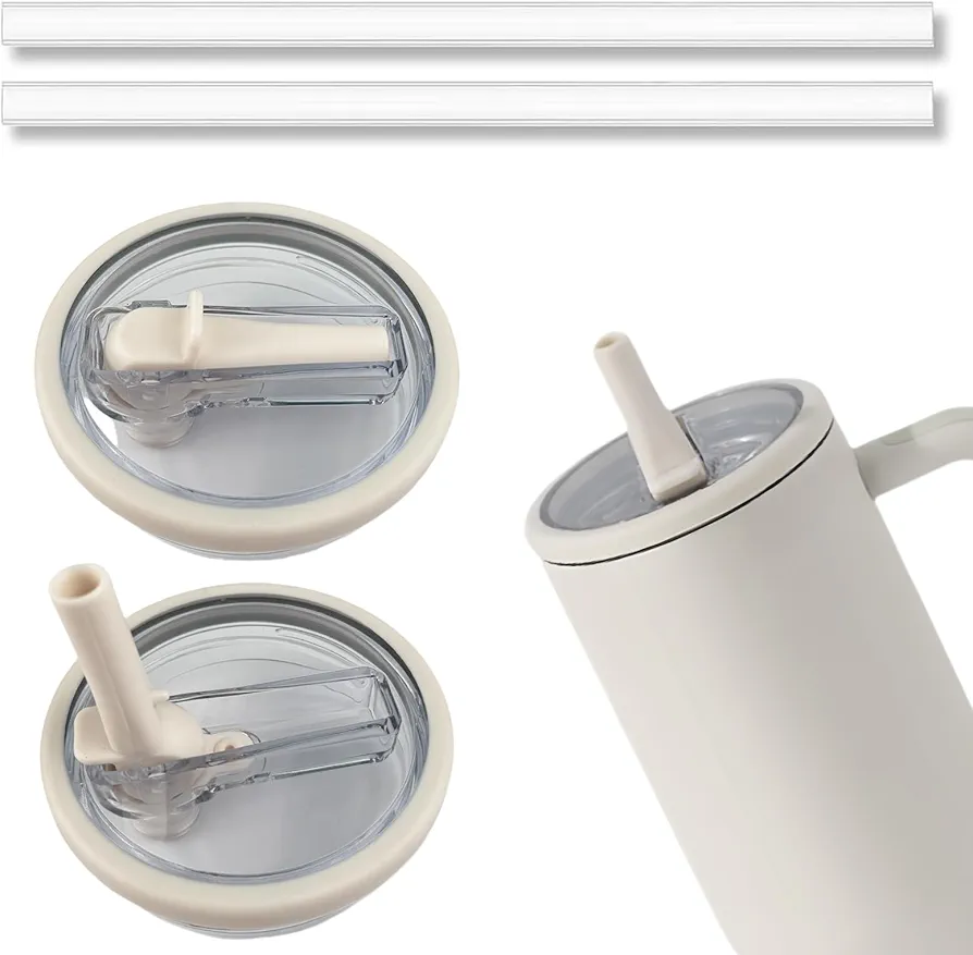 2 Pack 40 oz Tumbler Lid Replacement, Leak-Proof Splash Resistant Flip Tumbler Lids, Easy Handing Perfect Fit Cup Lid, Reusable Tumbler Cover for 40 oz Tumbler (Cream White)