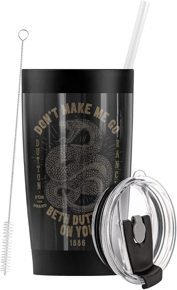 Logovision Yellowstone OFFICIAL Yellowstone Beth Dutton Stainless Steel Tumbler with Straw and Flip Lid 20 oz Travel Mug/Cup, Vacuum Insulated & Double Wall with Leakproof Dual Lid