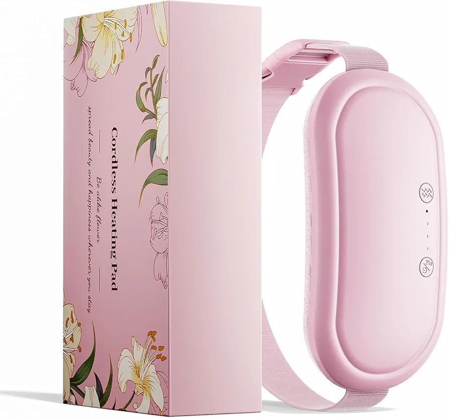 Portable Cordless Heating Pad for Period Cramps,Wireless Heating pad, Fast Heating Pad with 4 Heat Levels and 4 Massage Modes, Back or Belly Heating Pad for Women and Girl