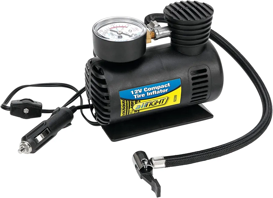 Performance Tool 60399 12V Compact Tire Inflator with LED Light and Auto Shut-Off, Portable Air Compressor for Cars, Trucks, SUVs and Bikes