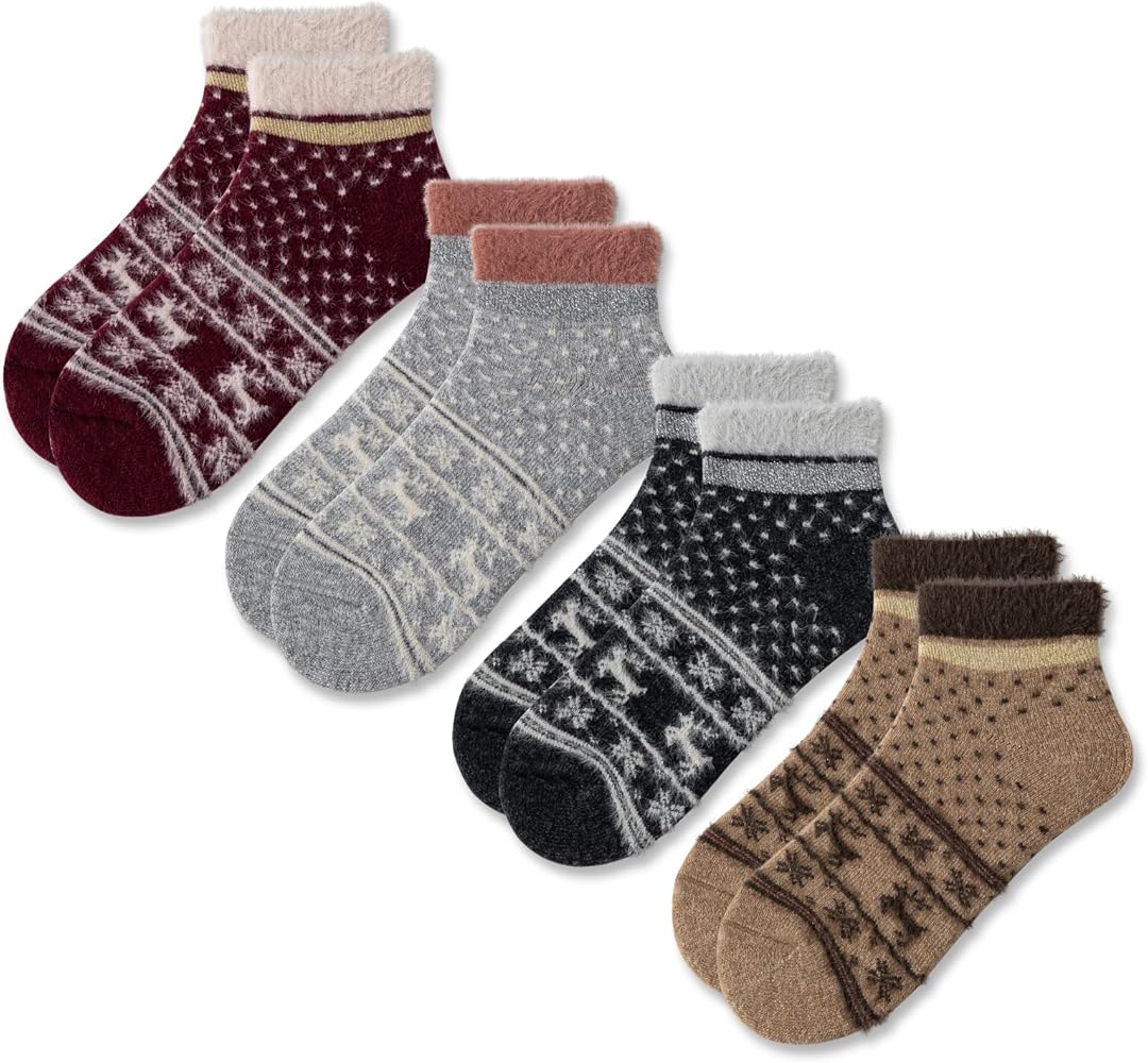 Merino Wool Low Ankle Socks For Women Knit Warm Fuzzy Socks Casual Home Socks Winter