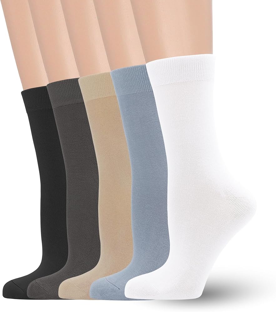 Women's Soft Thin Viscose Bamboo Crew Socks, Fit Stretchy Casual, Business, Dress Calf Sock 5 Pairs