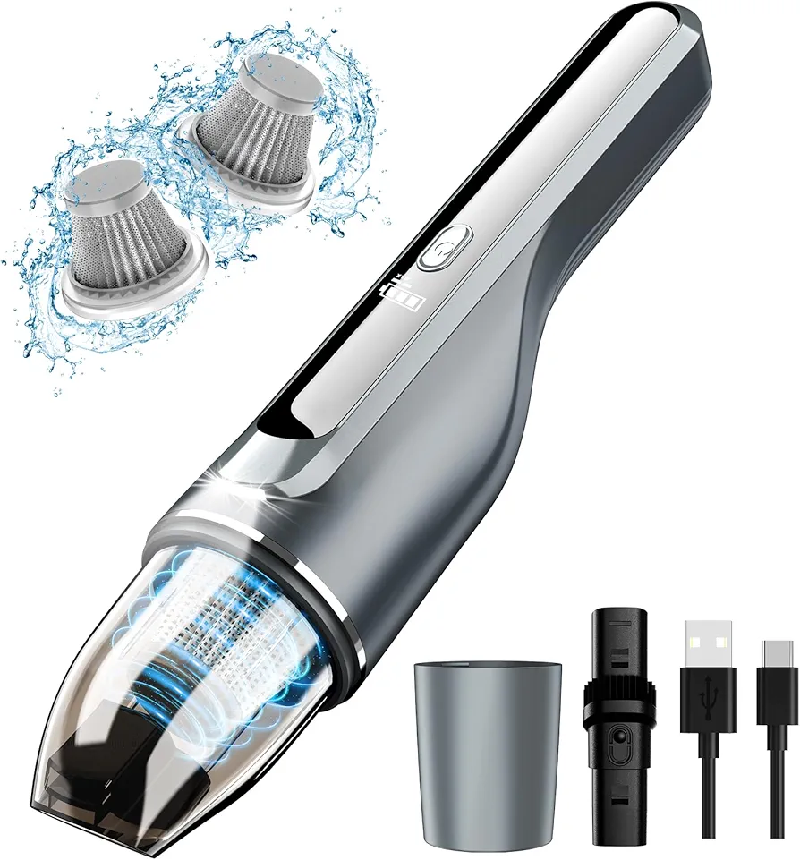 Handheld Vacuum Cordless, Car Vacuum with Brushless Motor & 14KPa Suction, 1.2lbs Lightweight, LED Light, Slim Mini Vacuum Cleaner for Car Home Pet - Grey