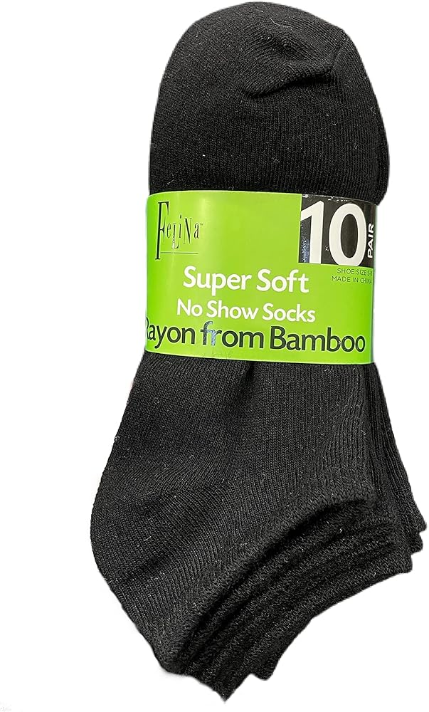 Felina Super Soft No Show Socks, Rayon From Bamboo, 10 Pairs (Shoe Size 5-11)