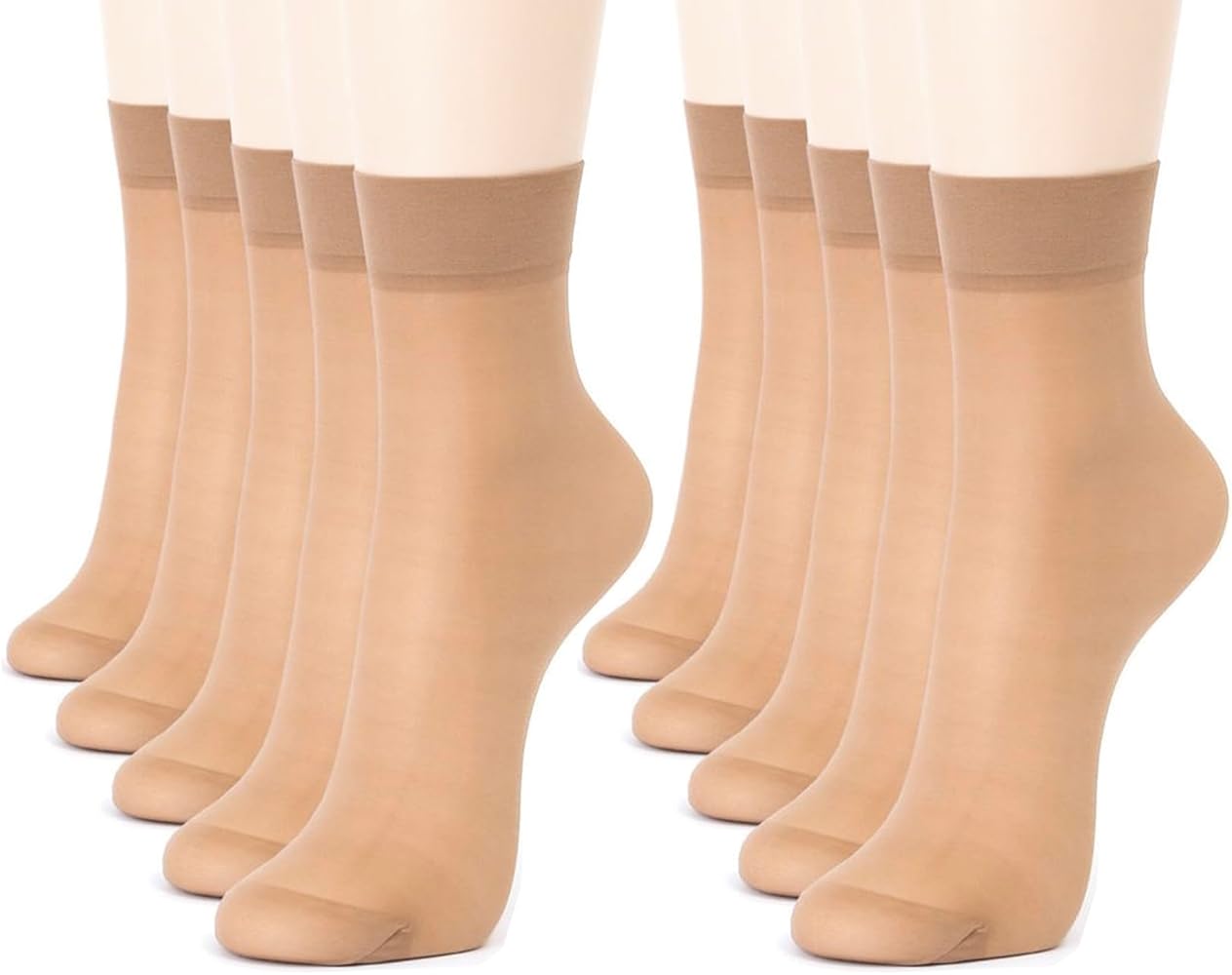 MALVA 10 Pairs Sheer Ankle High Socks with Reinfored Toe (Beige socks, Black socks)