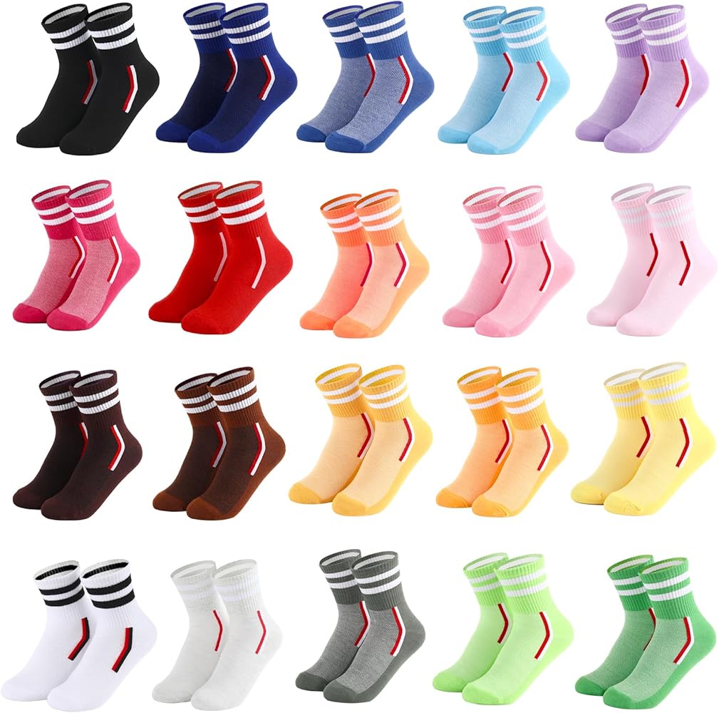 20 Pairs Women‘s Colorful Cotton Athletic Crew Socks Casual Soft Lightweight Quarter Socks