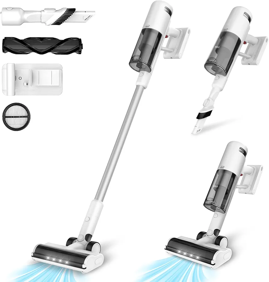 Cordless Vacuum Cleaner, 30Kpa Lightweight Stick Vacuum Up to 60mins Runtime, 450W Rechargeable Battery Vacuum with LED Display, Powerful Handheld Vacuum for Carpet Pet Hair V120