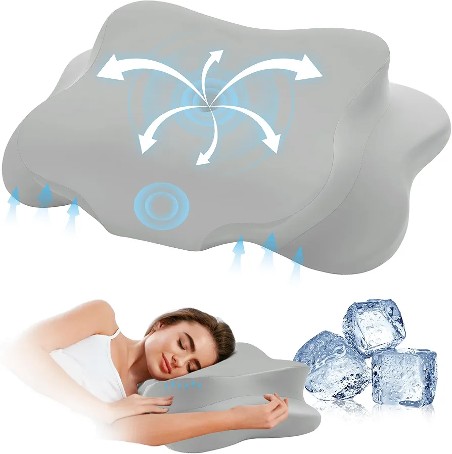 Cervical Pillow for Neck Pain Relief, Cooling Contour Memory Foam Pillows Support Odorless Ergonomic Neck Pillow Adjustable Orthopedic Bed Pillow for Side Back Stomach Sleeper with Pillowcase，Grey