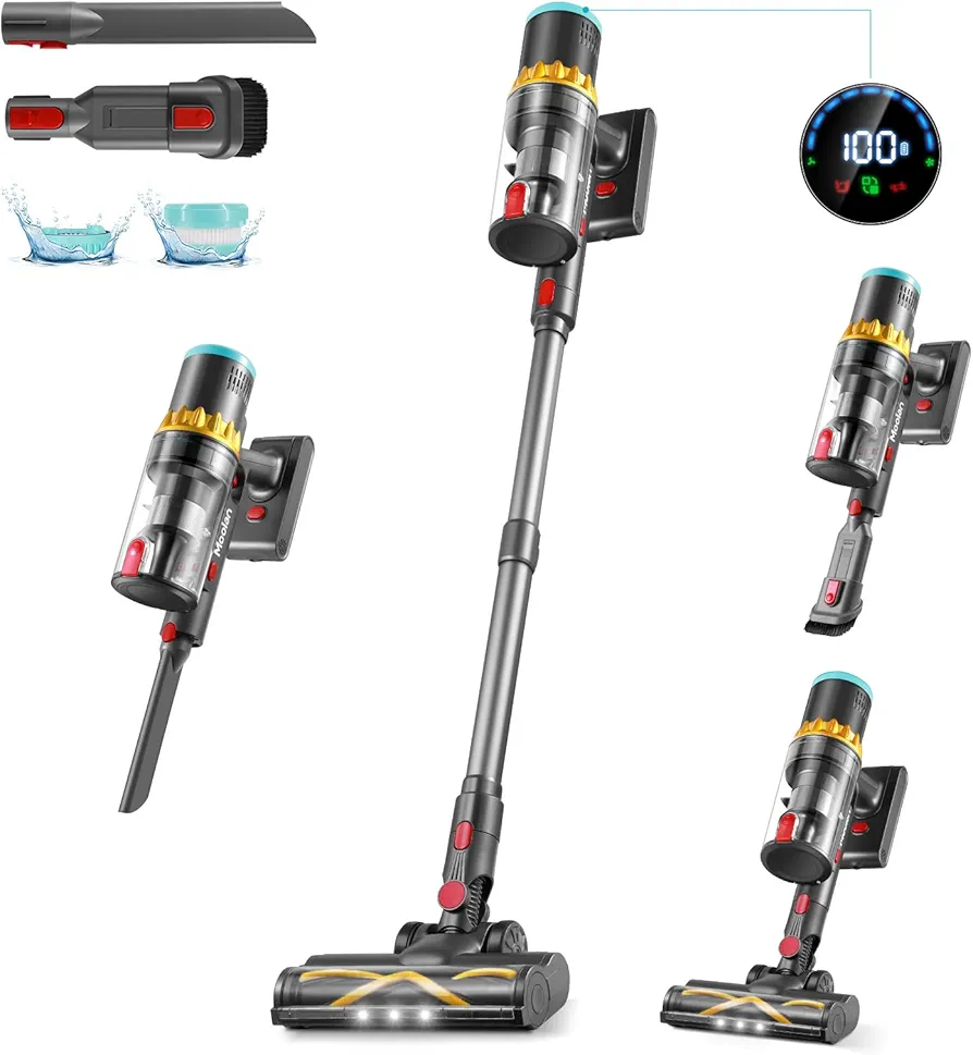 MOOLAN Cordless Vacuum Cleaner, 6 in 1 Cordless Stick Vacuum with Touch Screen, 250W Brushless Motor Vacuum Cleaner for Home Hardwood Floor Carpet