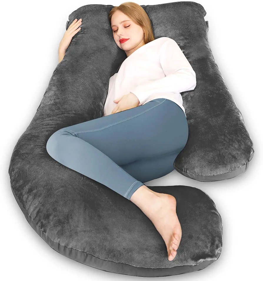 Chilling Home Pregnancy Pillow, U Shaped Pregnancy Pillows for Sleeping Full Body Pillow Maternity Pillow for Pregnant Women 58 inch, Pregnant Women Must Have with Removable Cover, Black