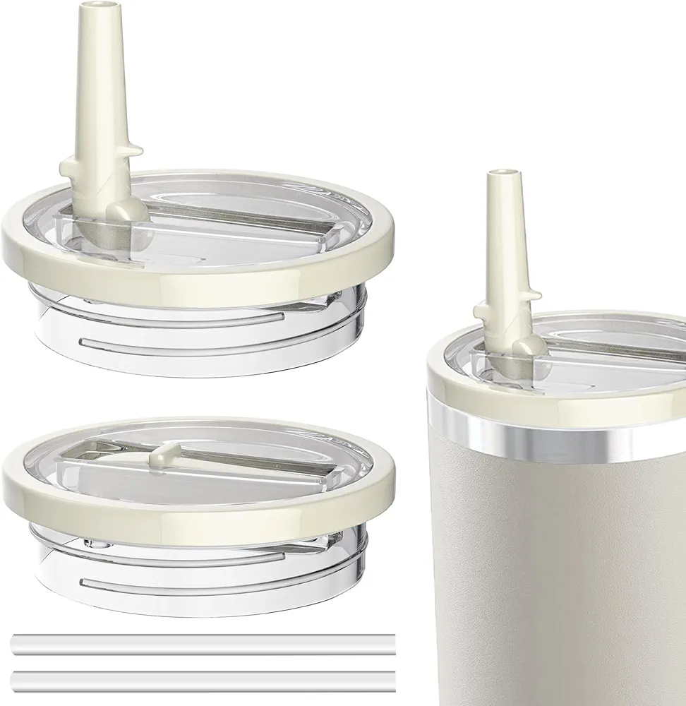 2Pack 40oz Tumbler Flip Straw Lid Replacement suit for Stanley Quencher cup,leak proof and spill resistant tumbler lid, convenient Tumbler Cover applicable to Stanley 40oz tumbler (Beige)
