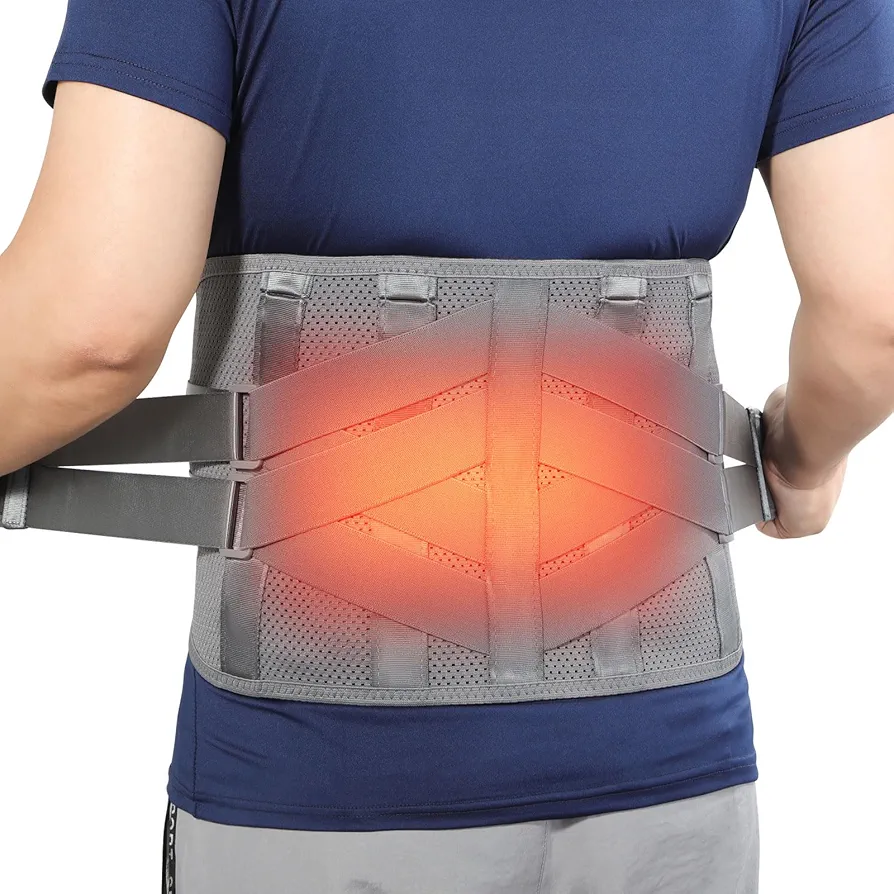 HONGJING Back Support Brace with Heating for Lower Back Pain Relief, Heated Lumbar Compression Belt Built-in 7 Metal Stays 5000mAh Rechargeable Battery, for Herniated Disc & Scoliosis Pain Relief