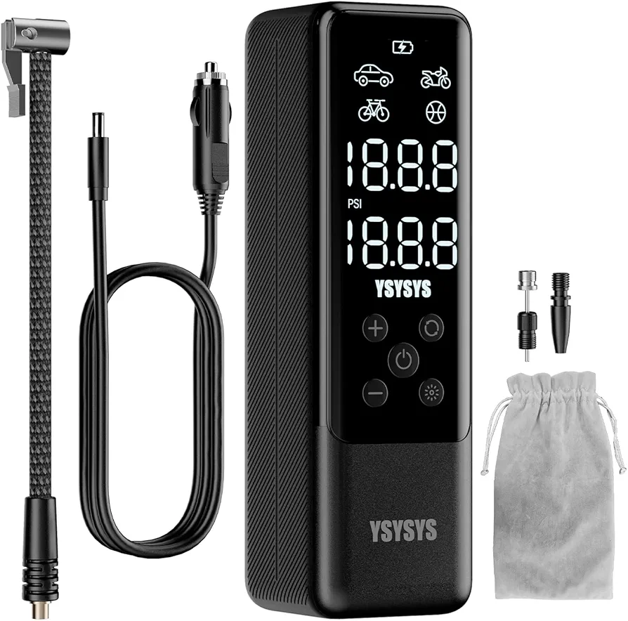 Smart Tire Inflator Portable Air Compressor 150PSI 3X Faster Inflation, With LCD Dual Screen Tire Pressure Gauge, Wired Air Pump Smart for Car,MPV, Bike,Motorcycle,ball