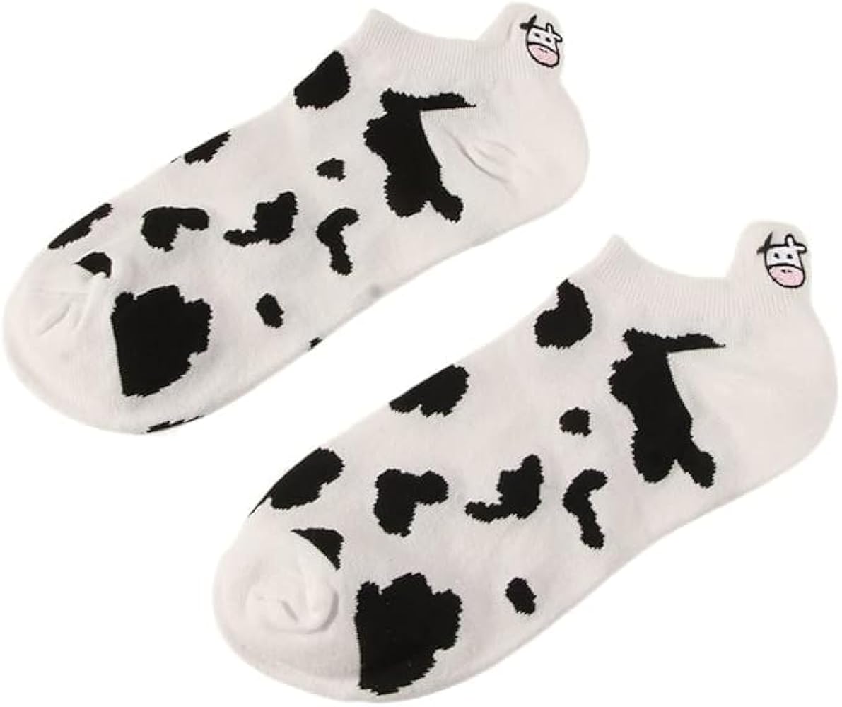 1 Pair White Socks, Trendy Cotton Hosiery, Cow Print Socks, Black White Short Sock, Casual Ankle Socks，Women's No-Show Socks, Socks and Hosiery