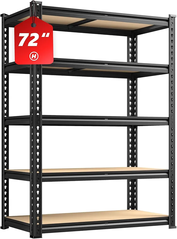 REIBII 2020LBS Storage Shelves 5 Tier Garage Shelving Heavy Duty Adjustable Garage Shelves, Utility Rack Shelf, Shelving Units for Storage Warehouse Pantry Closet, 35.5" W x 11.9" D x 72" H, Black
