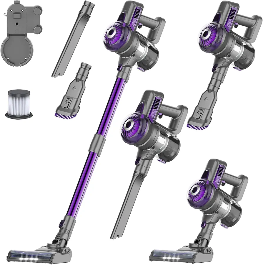 Cordless Vacuum Cleaner - Vacuum Cleaners for Home, 38KPA 400W Stick Self-Standing Handheld Portable Rechargeable Battery Pet Hair Hardwood Floor Vac, Household Lightweight Hand Vac, S2 Purple