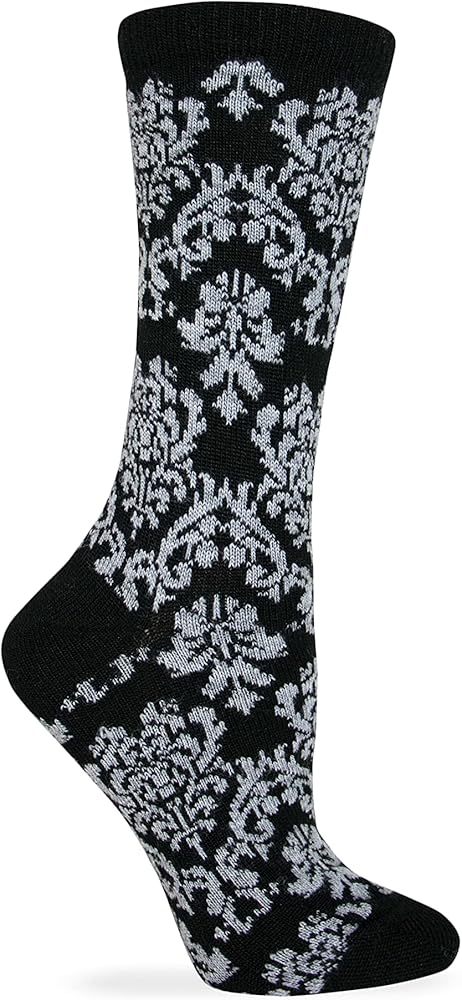 Wise Blend Women's Damask Floral Wool Blend Socks, Black