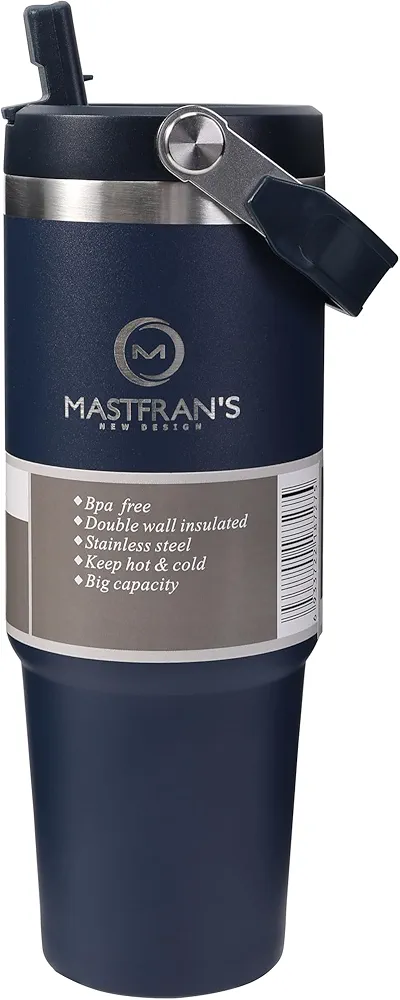 MASTFRAN'S 30 Oz Tumbler with Handle and Straw, Insulated Tumbler with Flip Straw, Water Bottle Stainless Steel, Cup with Lid Keep Hot for 12H or Cold for 24H,Leak Proof Tumbler