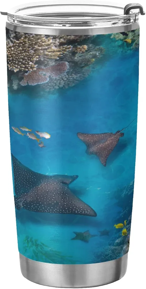xigua Insulated Tumbler Cup with Flip Lid and Straw Lid, Reusable Stainless Steel Sea Stingray Water Bottle Iced Coffee Travel Mug, 20oz
