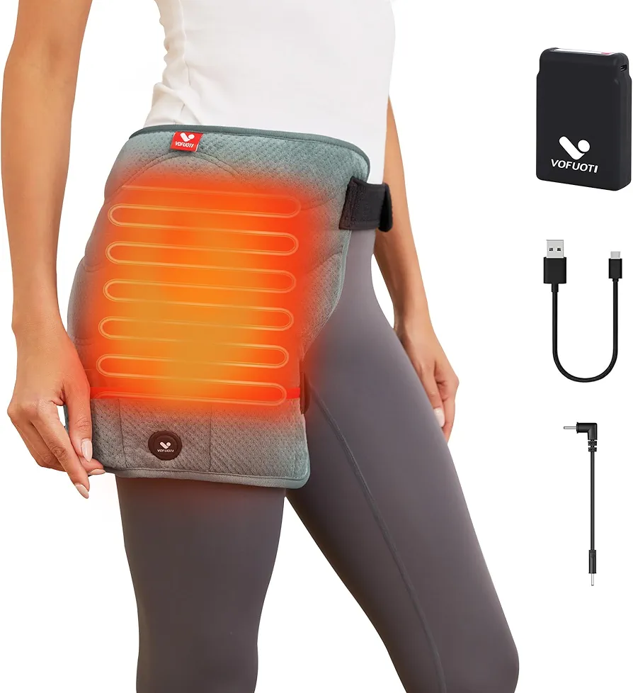 Hip Heating Pad with Battery, Heated Hip Brace Support with 3 Heat Settings, Portable Cordless Hip Heat Pad Fits Both Legs and Men Women
