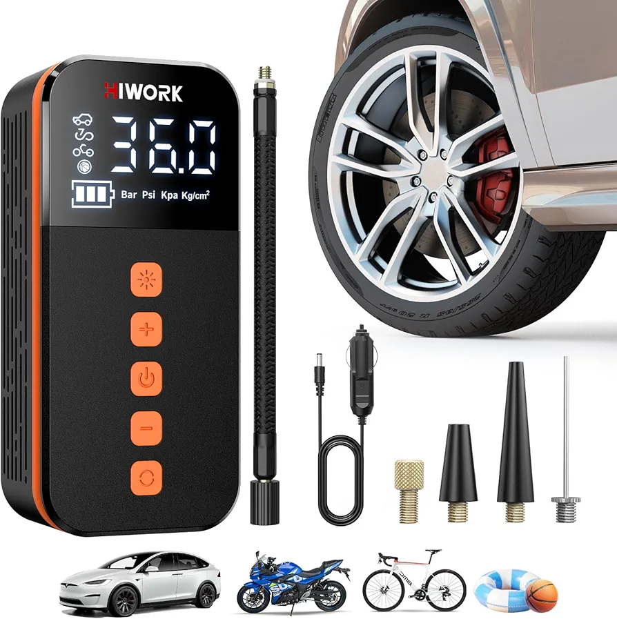 12V Air Compressor, Tire Inflator Portable Air Pump 150 PSI 12V DC Electric Inflator for Car Tires Bikes Balls Balloons and Other Inflatables with Digital Gauge and SOS Light