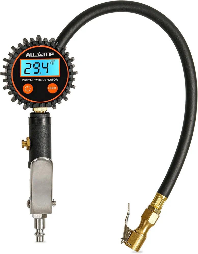 ALL-TOP Digital Tire Inflator with Pressure Gauge, Air Chuck with ¼ NPT Quick Connector, Built-in Deflate Button, 4 Unit can be Choose