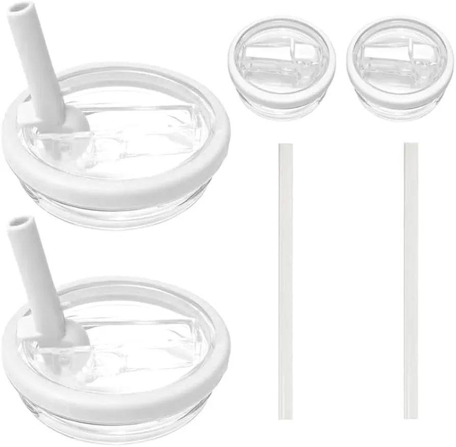 2 Pack 40 oz Tumbler Flip Straw Lid Replacement fit for Stanley Quencher, Spill Proof Splash Resistant Tumbler Lids,Dustproof Tumbler Cover, Reusable Tumbler Cover，With straw(White)