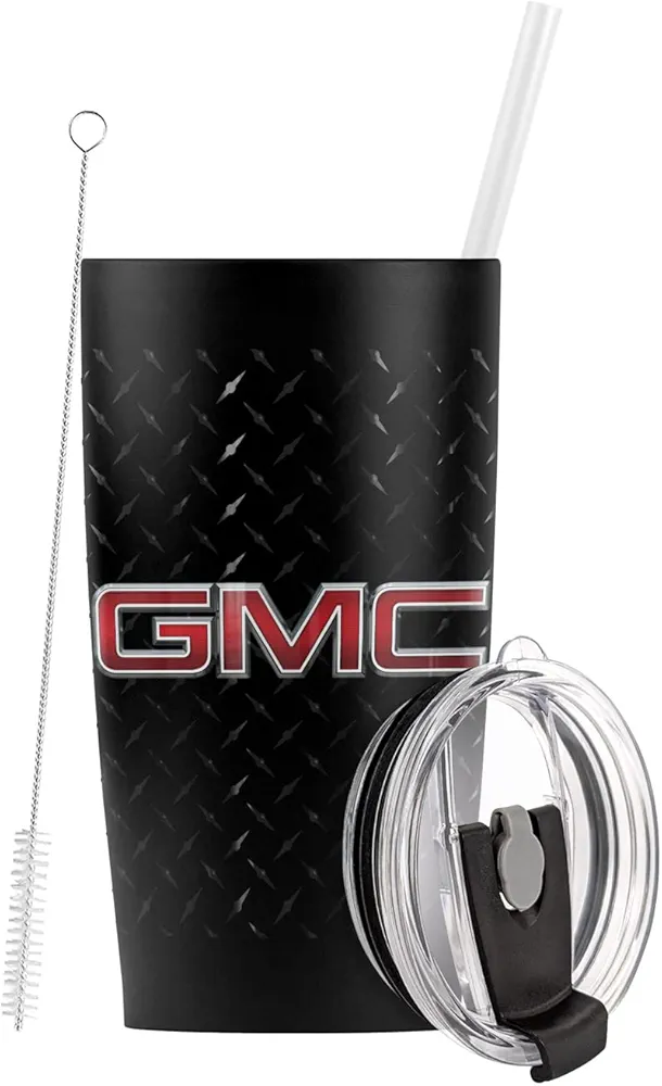 Gmc OFFICIAL Truck Logo Stainless Steel Tumbler with Straw and Flip Lid 20 oz Travel Mug/Cup, Vacuum Insulated & Double Wall with Leakproof Dual Lid
