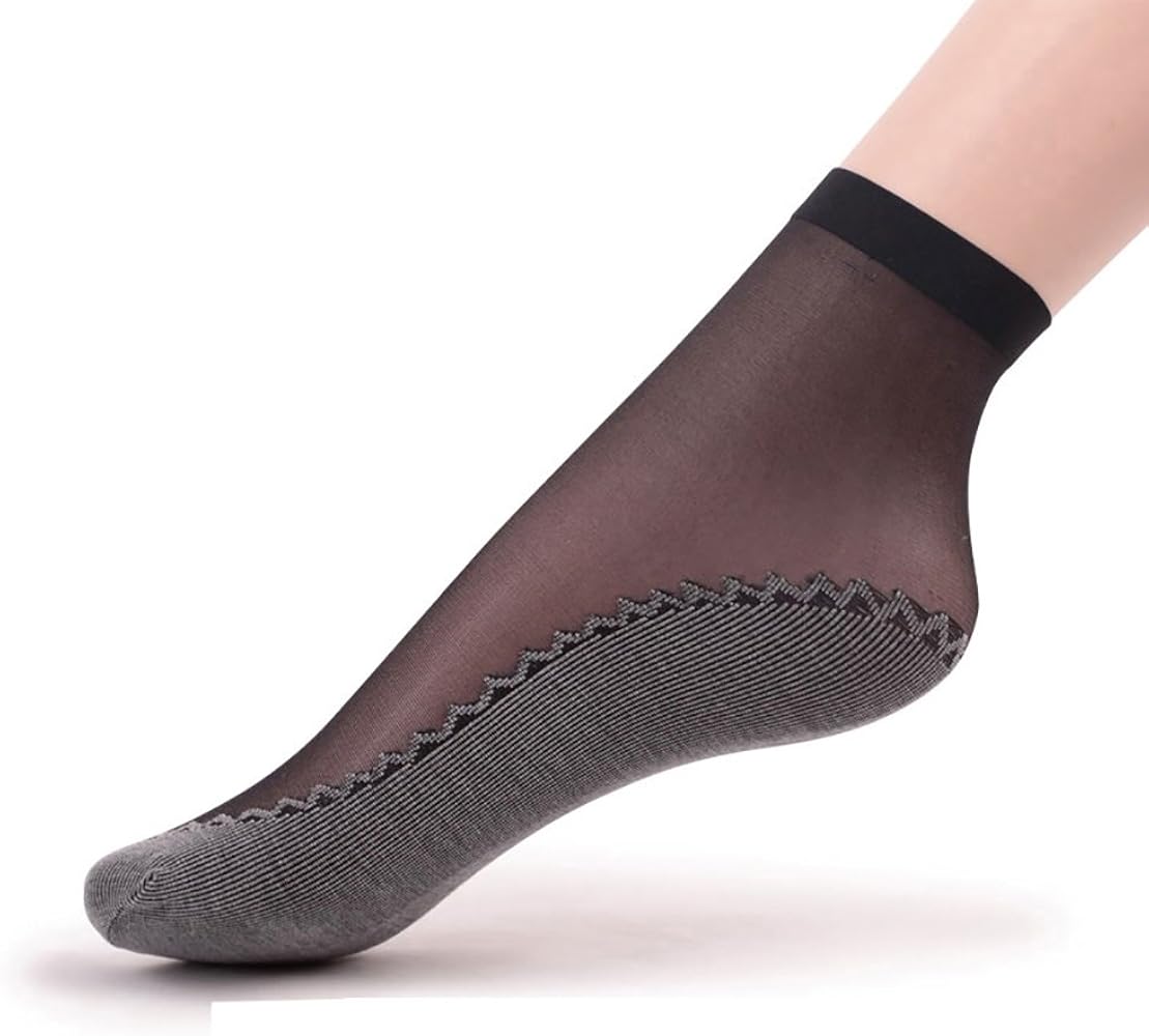 Women's 6 Pairs Silky Anti-Slip Cotton Sole Sheer Ankle High Tights Hosiery Socks Reinforced Toe