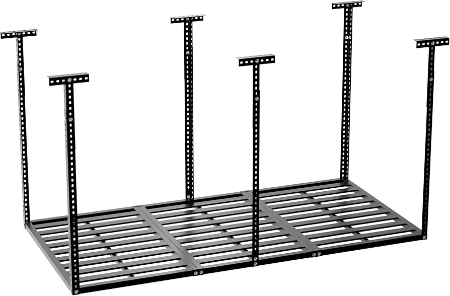 Garage Shelving, 3x6 Overhead Garage Storage Rack, Adjustable Ceiling Storage Racks, Garage Shelving Heavy Duty Storage Organizer System 750LBS Weight Capacity, Black